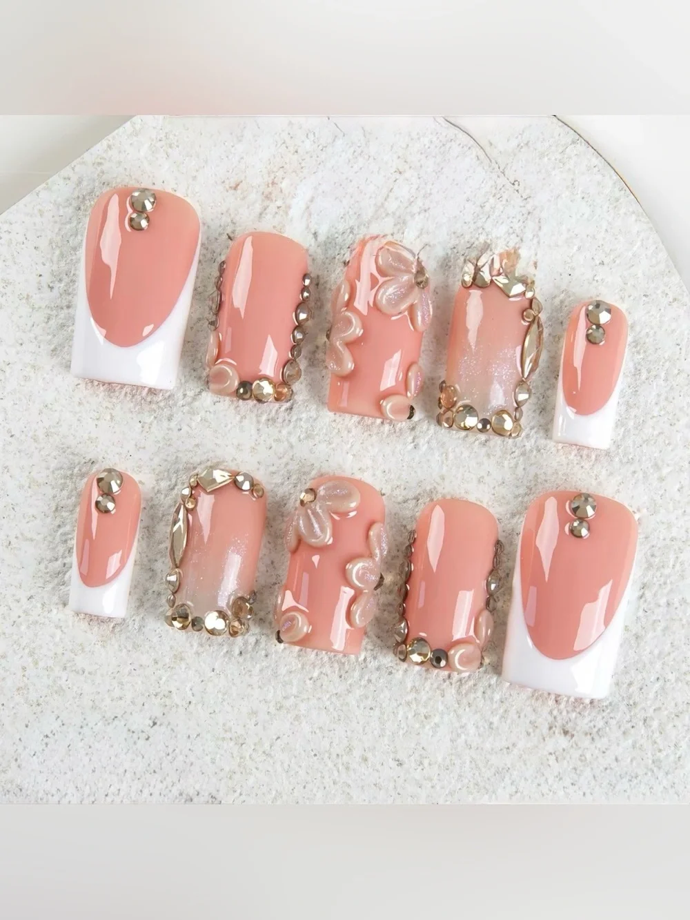 Peach Crystal Accent Press-On Nail Set by Lovful